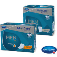 Molicare Men Pad est une protection de forme anatomique spécifique pour homme actif et mobile. Pour fuites urinaires limitées.