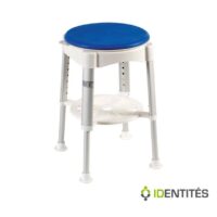 Tabouret de douche Santorin pivotant à 360° permettant de prendre sa douche confortablement installé.